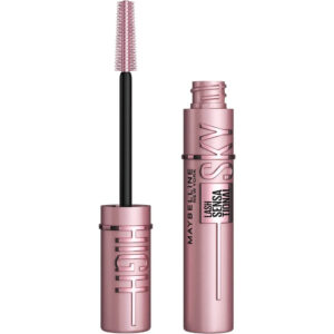 BEAUTÉNIUM Pink rose gold Maybelline Lash Sensational mascara tube with wand extended showing the pink bristle brush