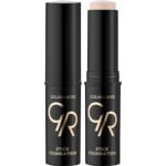 BeautÉnium Two Black Golden Rose Stick Foundation Tubes Standing Upright One Capped and One Opened to Reveal the Beige Product