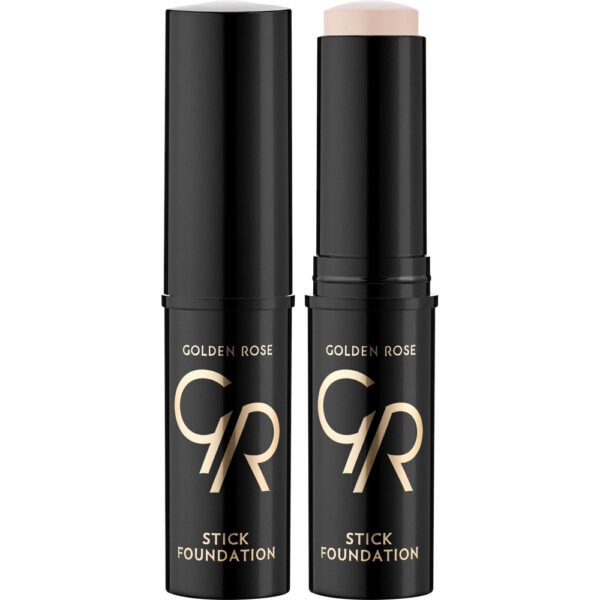 golden rose fond de teint stick – BEAUTÉNIUM BeautÉnium Two Black Golden Rose Stick Foundation Tubes Standing Upright One Capped and One Opened to Reveal the Beige Product